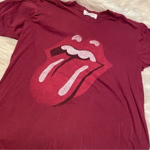 Rolling Stones x Free People Distressed Burgundy Graphic Tee size Medium